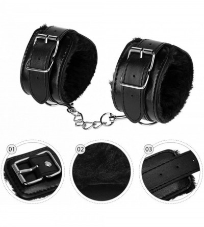 Restraints 2 Pieces Leather Handcuffs Forging Strap Set Soft Leather Plush Handcuffs with Chain Adjustable Forging Strap - CA...
