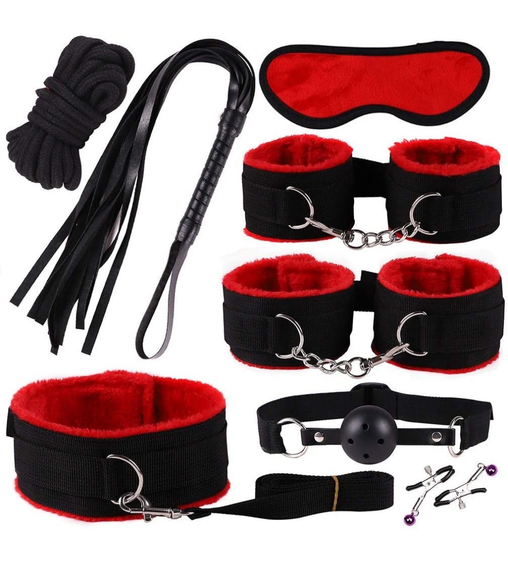 Paddles, Whips & Ticklers 1Set Adult BDSM Secs Collar Chain Clip Whip Gaming Leather Toys - Red - CI19HHAZG8X $13.36