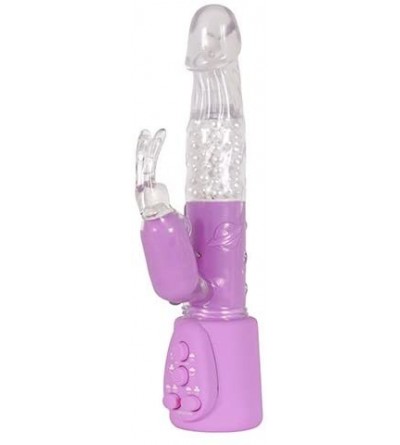 Vibrators Pearl Ecstasy Rabbit 7.5-inch Jelly Penis Vibrator- Beaded Reversible Rotating Shaft- Lavender - C9112E39N0L $28.30