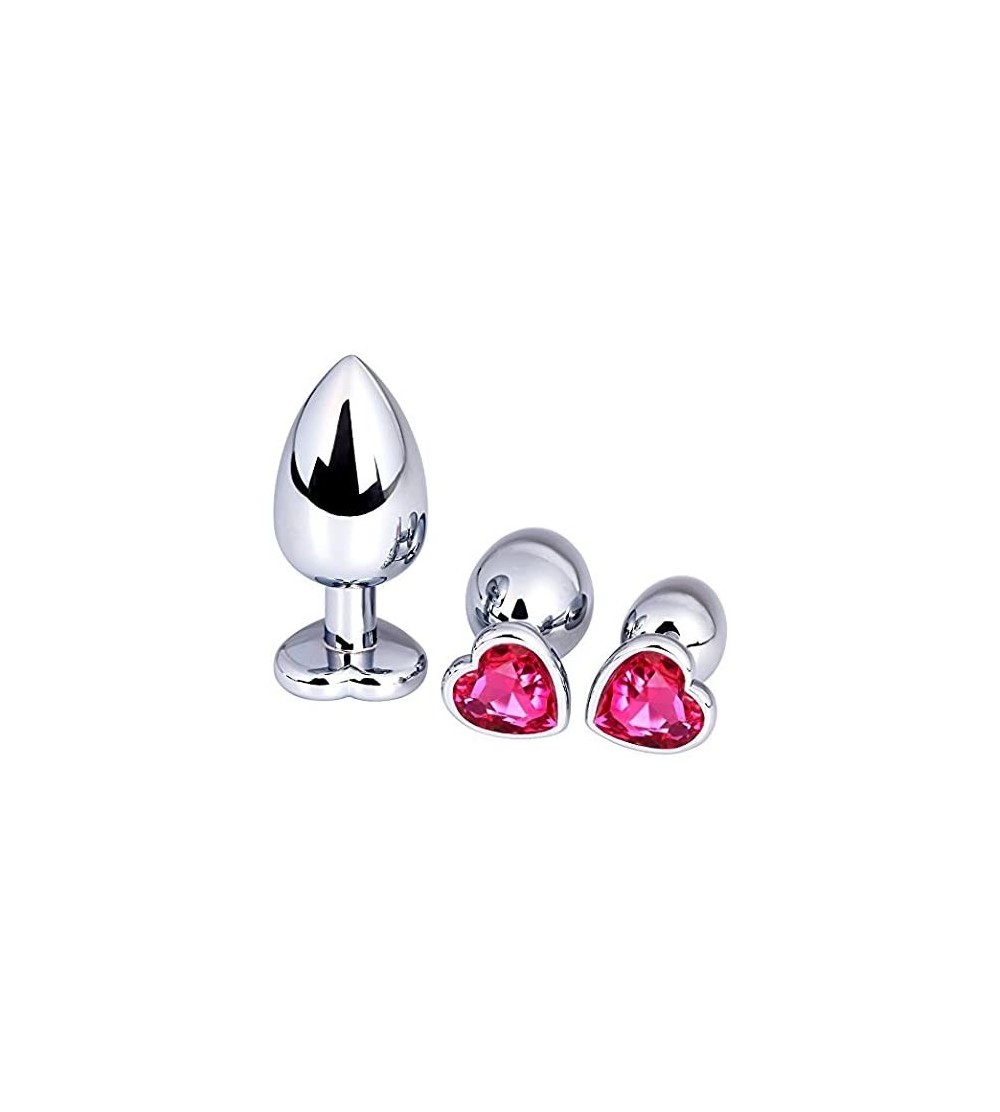 Anal Sex Toys 3 Pcs Steel Heart Jeweled Anal Butt Plugs Anal Sex Toys Anal Trainer Toys for Sex Love Games 3 Size in a Packag...