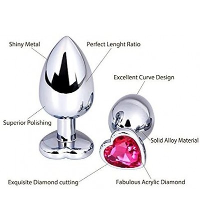 Anal Sex Toys 3 Pcs Steel Heart Jeweled Anal Butt Plugs Anal Sex Toys Anal Trainer Toys for Sex Love Games 3 Size in a Packag...