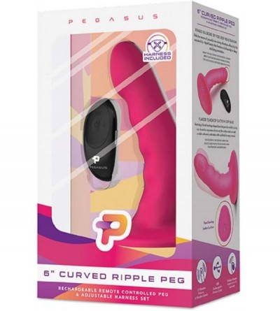 Dildos Pegasus 6" Rechargeable Ripple Peg w/Adjustable Harness & Remote - Pink - C818AAML3MA $32.02