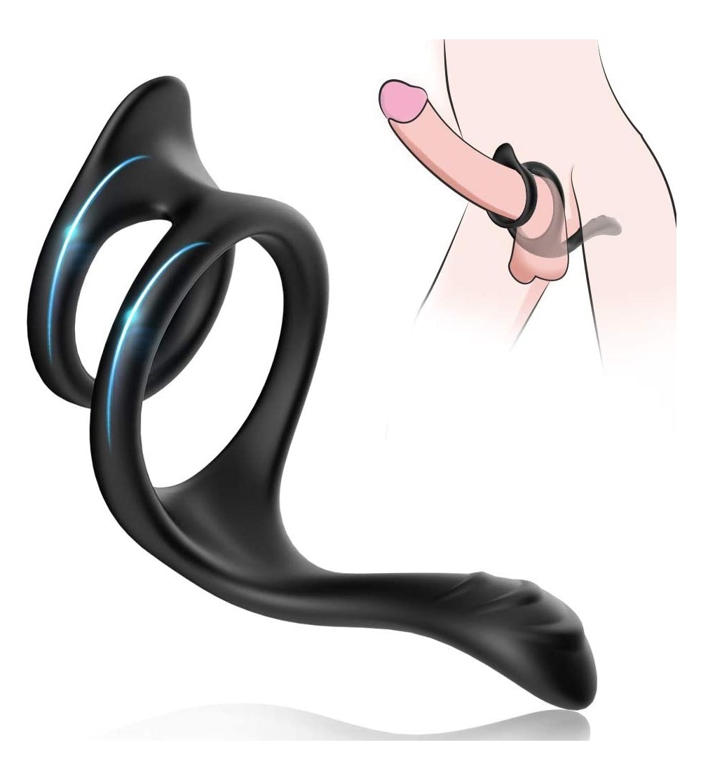 Penis Rings Silicone Dual Penis Ring - Premium Stretchy Cock Ring Harder Stronger Erection Sex Toy for Man or Couples Play.(B...