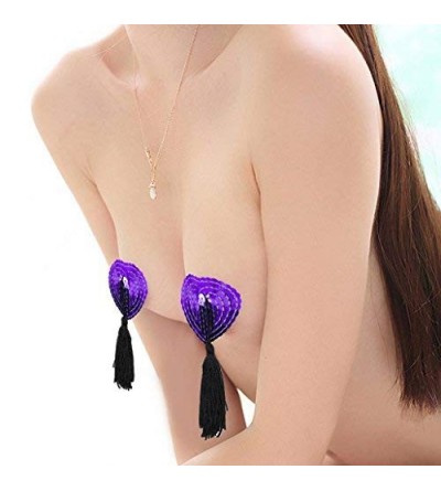 Nipple Toys Women Sex Lingerie-1 Pair Breast Nipple Paste Women Tassel Heart Sequin Paste Bra Silicone Nipple Cover Adhesive ...
