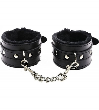 Restraints Adjustable Cuffs Fur Leather Handcuffs Good for Sex Play - Black - CC18L4XHUZQ $6.60