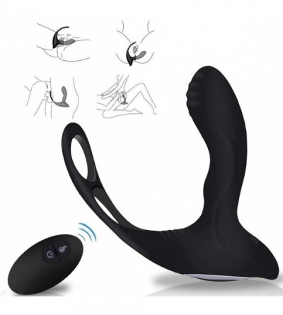 Vibrators 10-Speed Vibrating Anal Plug with Penis Ring Toy Men's Prostate Vibrator- Organic Silicone Penis Wearable Dual Moto...