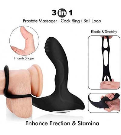 Vibrators 10-Speed Vibrating Anal Plug with Penis Ring Toy Men's Prostate Vibrator- Organic Silicone Penis Wearable Dual Moto...