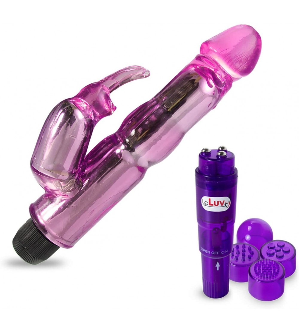 Vibrators Rabbit Vibrator Waterproof Bath Time Bunny Bundle with Pocket Rocket Multihead Personal Massager Pink - Pink - CV12...