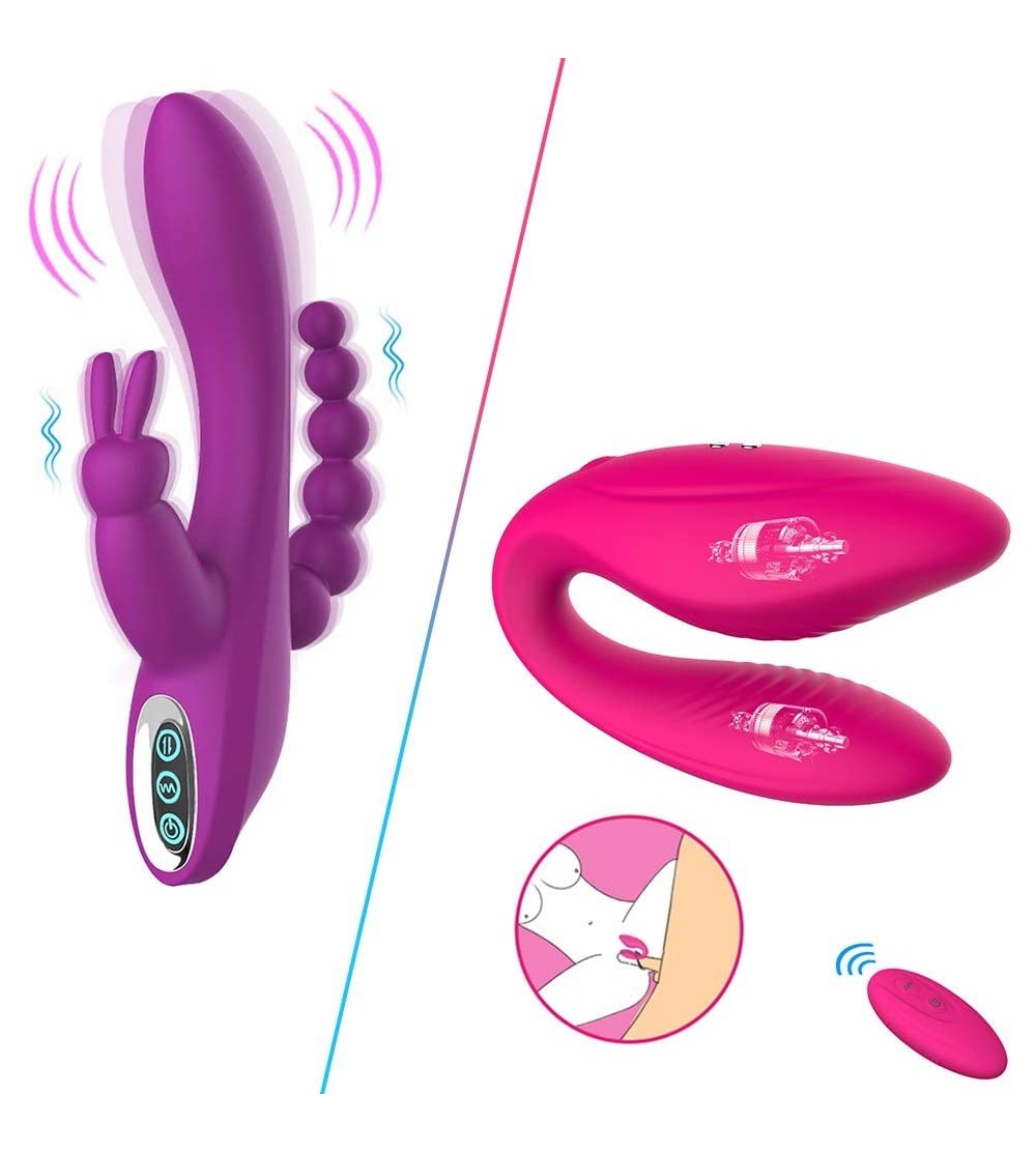 Vibrators 3 in 1 G-Spot Rabbit Anal Dildo Vibrator Adult Sex Toys with 7 Vibrating Modes - Clitoral G-spot Couples Vibrator A...