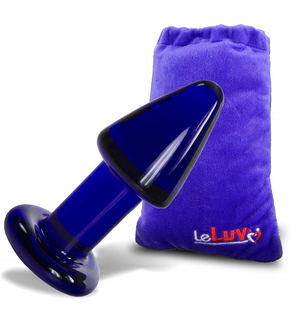 Anal Sex Toys Butt Plug 4 inch Glass Thick Anal Toy Cobalt Blue Bundle with Premium Padded Pouch - Cobalt - C311EXGTVEF $9.88