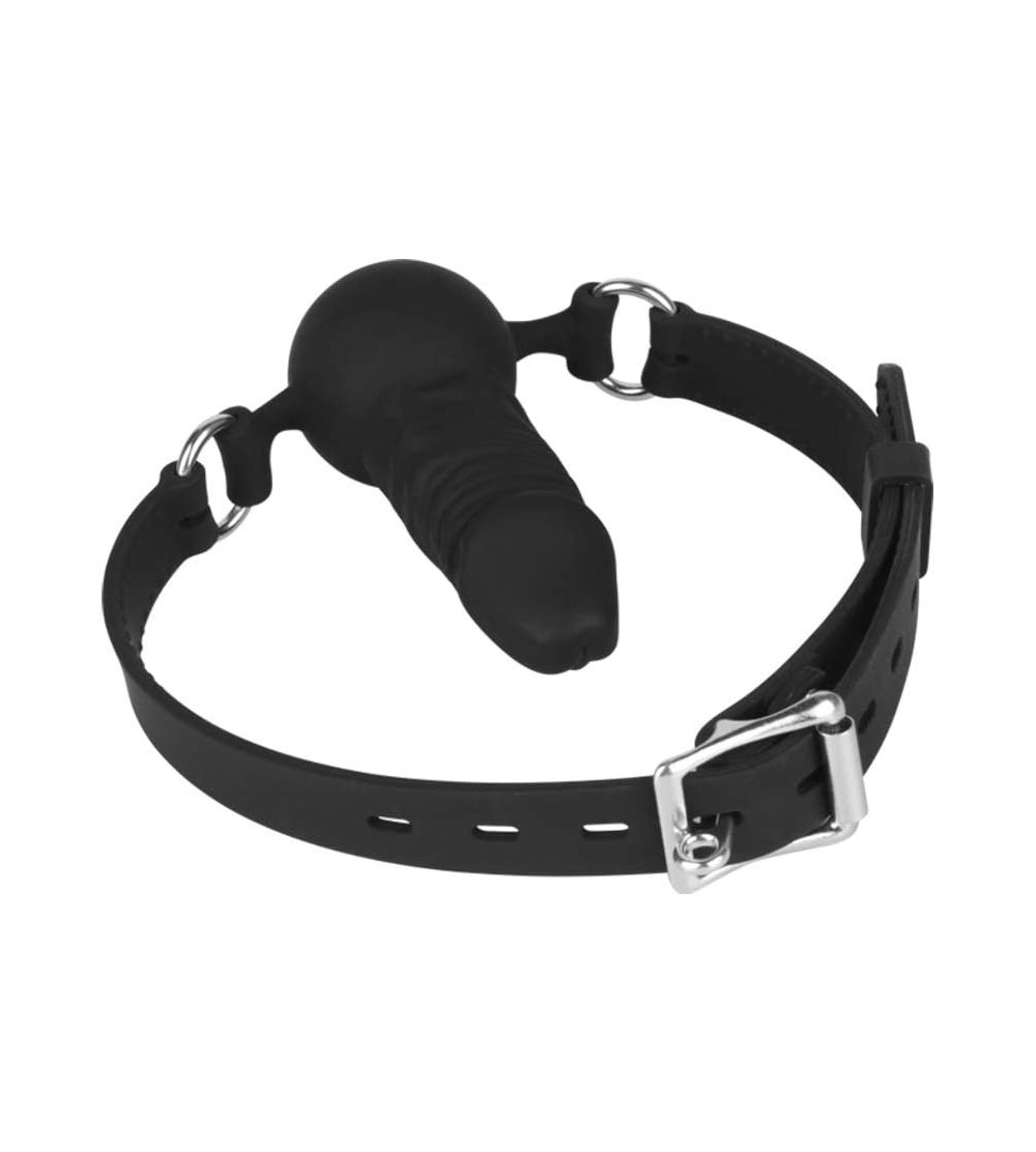 Gags & Muzzles Silicone Realistic Dildo Gag with Ball- Adjustable Strap on Mouth Gag for SM (Black) - CW18447NTQ2 $8.93