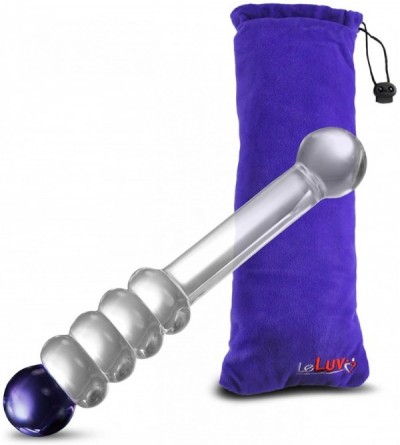 Anal Sex Toys Glass Dildo 8 inch Mystic Wand Beads Blue Bundle with Premium Padded Pouch - Blue Tip - CO11GFTCYUL $33.61