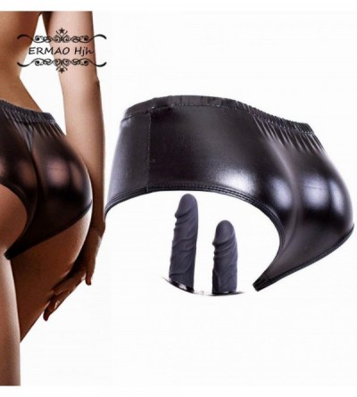Chastity Devices Leather Chastity Belt Underwear with Strap on Strap on 2 Anal/Vagina Dildo Plug- Fetish Love Game BDSM Eroti...