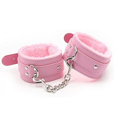 Restraints Wrist Adjustable PU Leather Handcuffs Soft Wrist Cuffs for Sex Play (Pink) - Pink - CM18CDXADZW $22.64