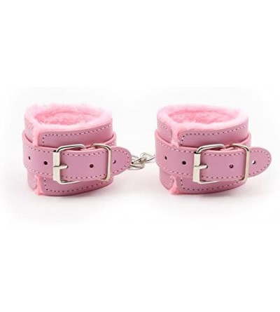 Restraints Wrist Adjustable PU Leather Handcuffs Soft Wrist Cuffs for Sex Play (Pink) - Pink - CM18CDXADZW $10.23