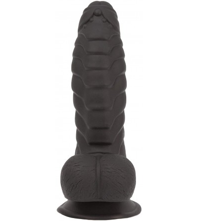 Dildos 7 Inch Fantasy Silicone Dildo with Suction Cup- Ribbed & Studded- Black Color- Adult Sex Toy - Black - C618H54QGID $45.58