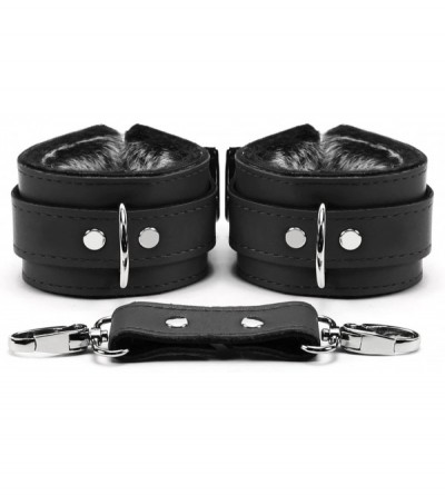 Restraints Bonn Wrist and Ankle Cuffs Handmade Genuine Leather Fur Lining (Black- Wrist) - Black - CB19283MMM6 $85.28