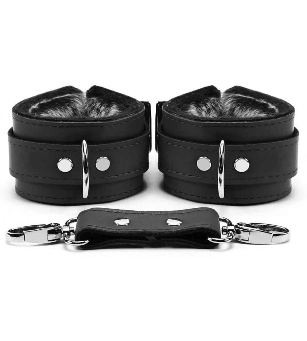 Restraints Bonn Wrist and Ankle Cuffs Handmade Genuine Leather Fur Lining (Black- Wrist) - Black - CB19283MMM6 $26.58