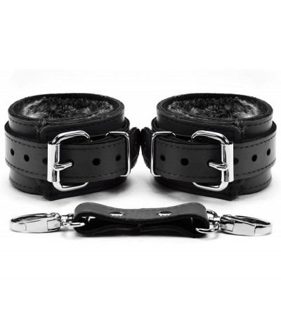 Restraints Bonn Wrist and Ankle Cuffs Handmade Genuine Leather Fur Lining (Black- Wrist) - Black - CB19283MMM6 $26.58