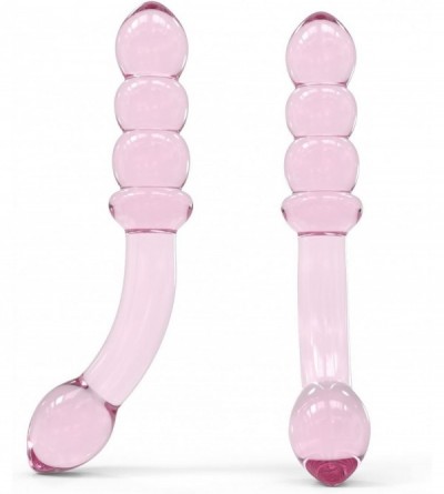 Anal Sex Toys Healthy Vibes Glass Creations Curved Pink Glass G-spot Dildo with Pleasure Texture - Double Ended Anal Dildo - ...