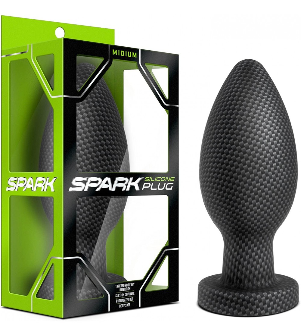 Anal Sex Toys Spark - Medium 5" Long Platinum Silicone Anal Butt Plug for Men Women - Satin Coated Carbon Fiber Finish - CW12...
