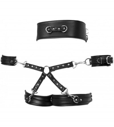 Restraints 4 in 1 Erotic Faux Leather Body Harness Waist Cage Handcuffs SM Bondage Sex Toys - Black - CT19E49DX5C $63.11