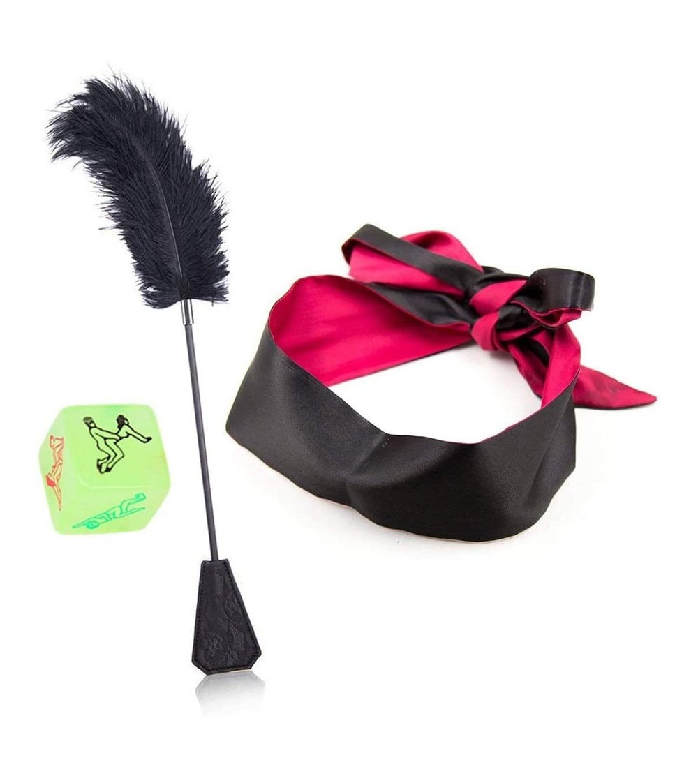 Paddles, Whips & Ticklers 2-in-1 Fine Feather Tickle and Leather Paddle Whip with Silk Eye Goggles- Send Toy Dice - C5190WLEW...