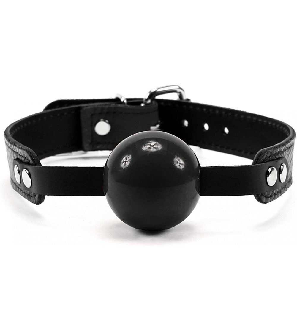 Gags & Muzzles Bonn Silicone Mouth Ball Gag for Men and Women Lambskin Leather Strap - Black - CX18G4LN779 $27.27