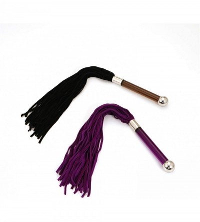 Paddles, Whips & Ticklers Suede Leather Flogger Whip for Spanking with Glass Handle (Black) - Black - C61294IN13N $15.04
