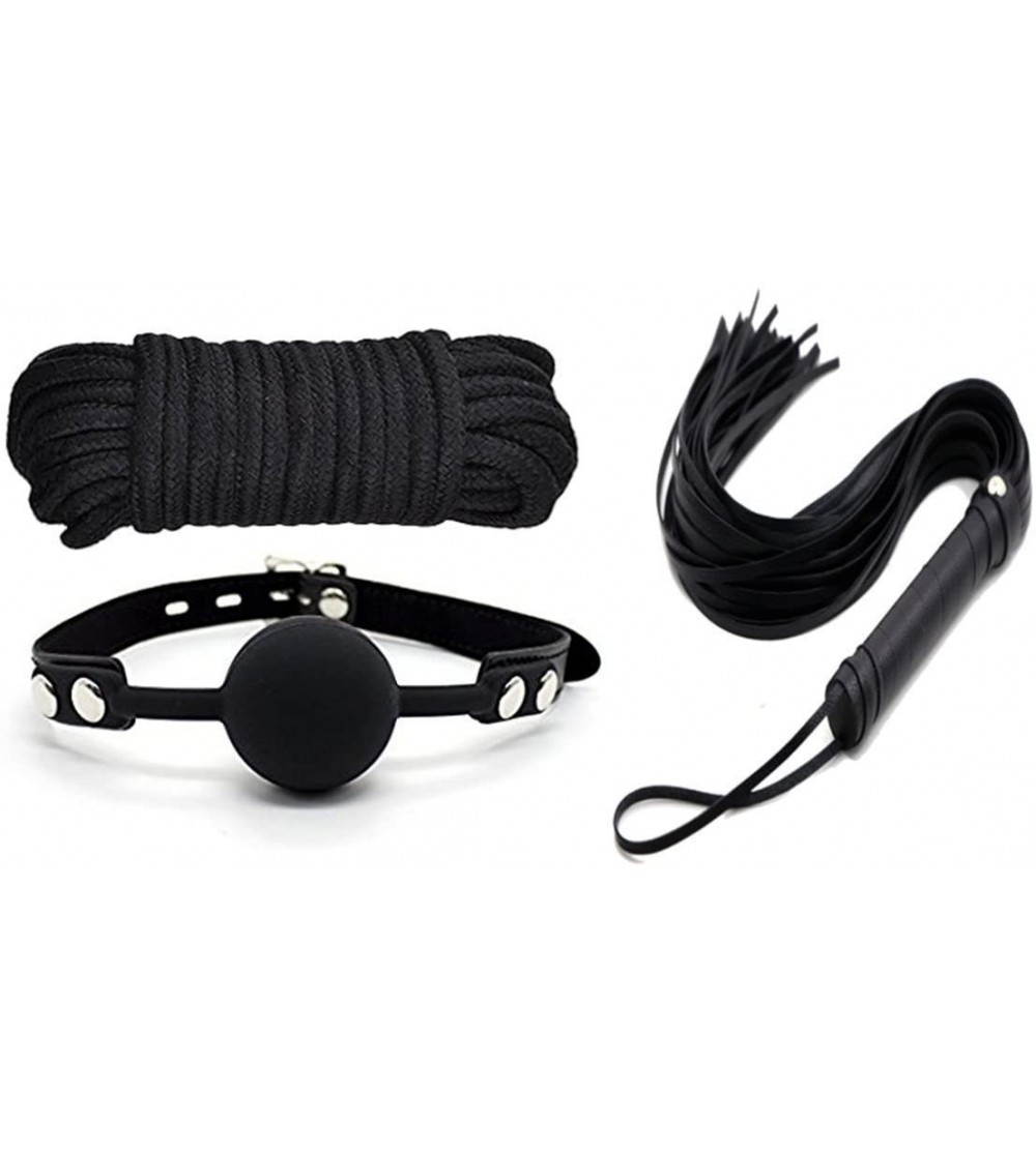 Restraints 3-Pack Variable Restraints bondage Kit- Comfortable Fur Leather Handcuffs- Eye Mask- collar- Flogging Whip- rope- ...