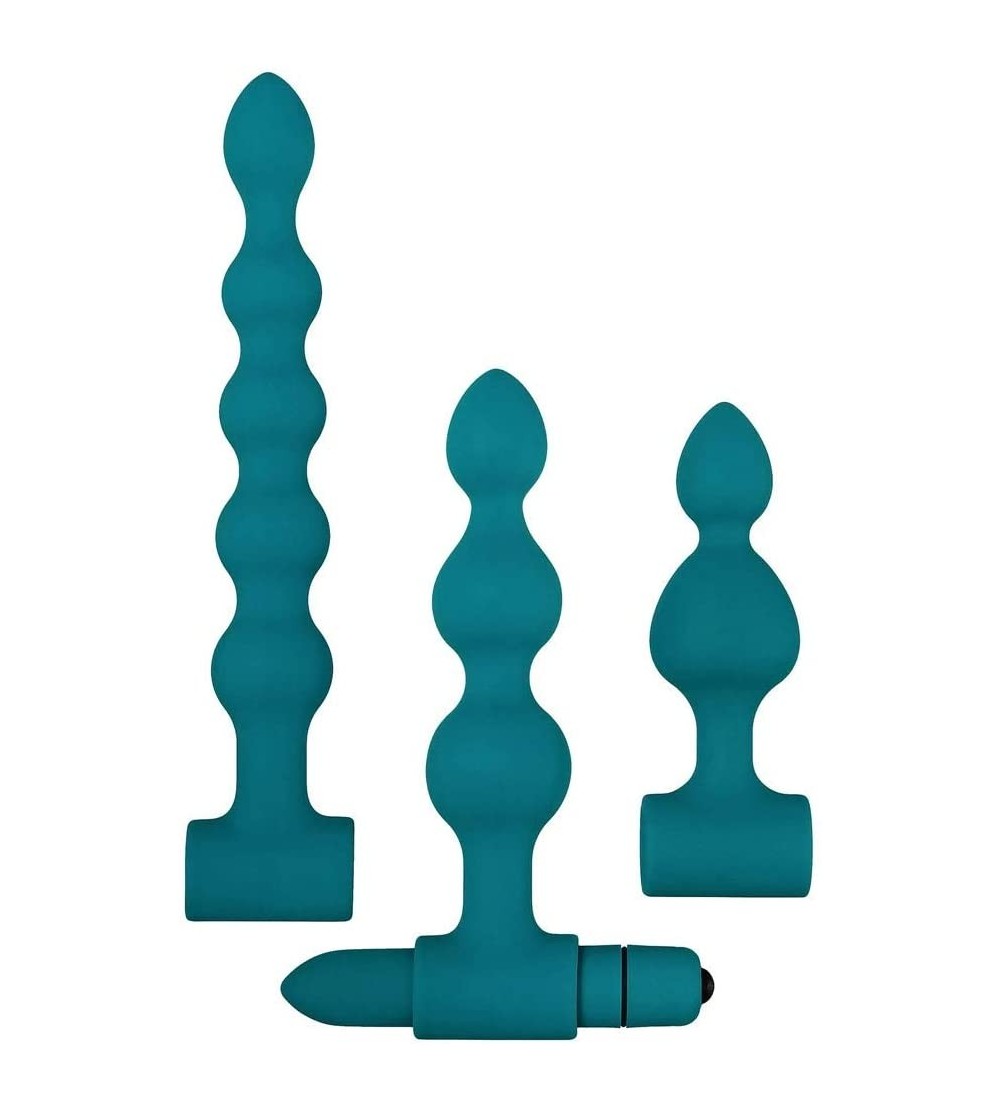 Anal Sex Toys Vibrating Silicone Anal Bumby Bead Plug Set - Teal - CD195D56656 $26.74