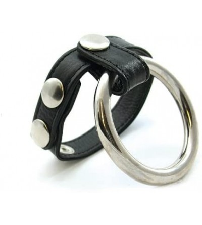 Penis Rings Cock Ring Double Leather + Metal- Black - C41137Q4JYJ $34.40