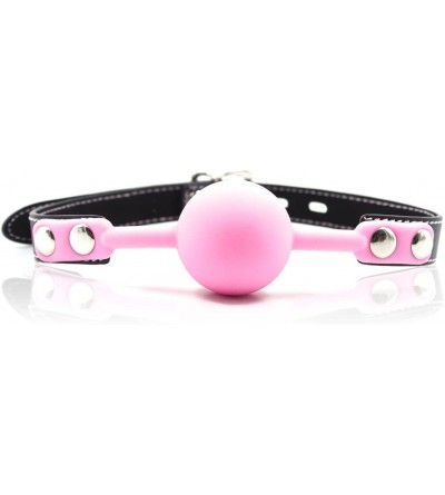 Gags & Muzzles SM Silicone Ball Gag with Lock Leather Strap BDSM Adult Sex Toys Bondage Kit Restraints Play (1.5in Ball- Pink...