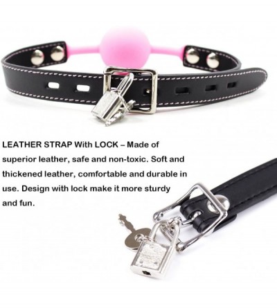 Gags & Muzzles SM Silicone Ball Gag with Lock Leather Strap BDSM Adult Sex Toys Bondage Kit Restraints Play (1.5in Ball- Pink...