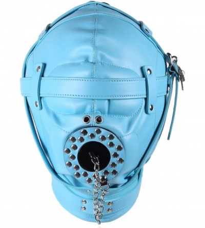 Gags & Muzzles Leather Bondage Mask Full Face Mask Mouth Gag Mask Fetish Adults BDSM Sex Toy - Sky Blue(padlock3 & Pulling Ro...