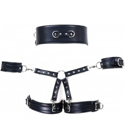 Restraints 4 in 1 Erotic Faux Leather Body Harness Waist Cage Handcuffs SM Bondage Sex Toys - Blue - CX19E4IQLTR $29.15