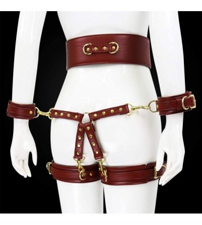 Restraints 4 in 1 Erotic Faux Leather Body Harness Waist Cage Handcuffs SM Bondage Sex Toys - Blue - CX19E4IQLTR $29.15