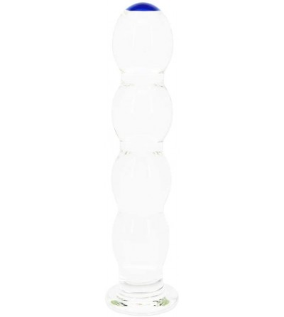 Anal Sex Toys Elite 5.9 Inch Gourd Bead Glans Stimulator Head Glass Dildo Anal Plug-Glass Pleasure Wand- Clear with Blue Poin...