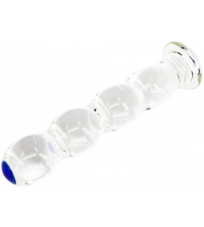 Anal Sex Toys Elite 5.9 Inch Gourd Bead Glans Stimulator Head Glass Dildo Anal Plug-Glass Pleasure Wand- Clear with Blue Poin...