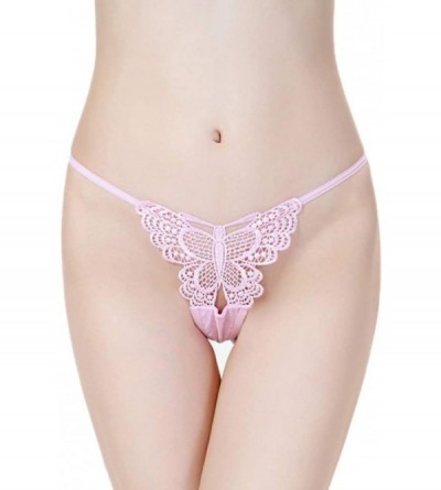 Pumps & Enlargers Sexy Panties-Women's Solid Color Hollow Butterfly G-String Thongs Women Erotic Elastic Underwear Pink - CY1...