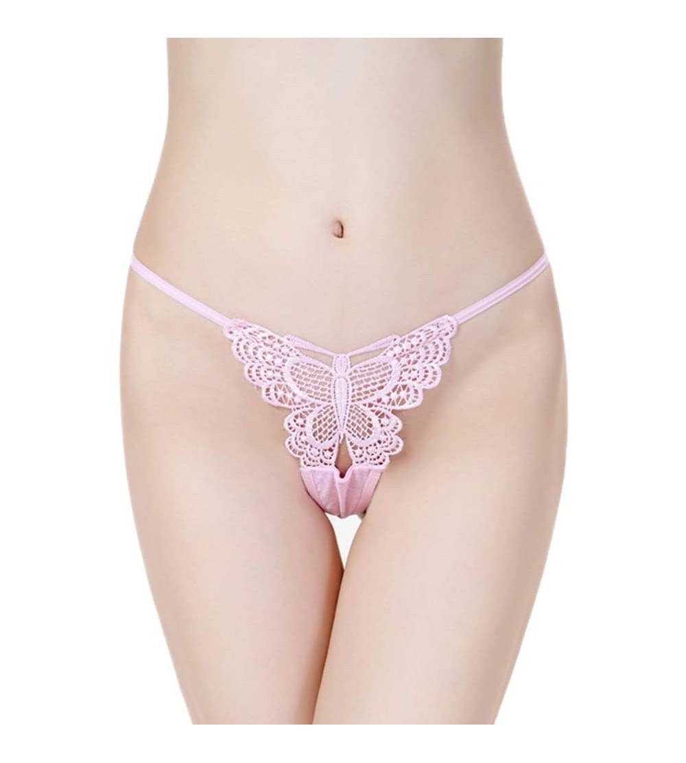 Pumps & Enlargers Sexy Panties-Women's Solid Color Hollow Butterfly G-String Thongs Women Erotic Elastic Underwear Pink - CY1...