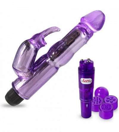 Vibrators Rabbit Vibrator Waterproof Bath Time Bunny Bundle with Pocket Rocket Multihead Personal Massager Purple - Purple - ...