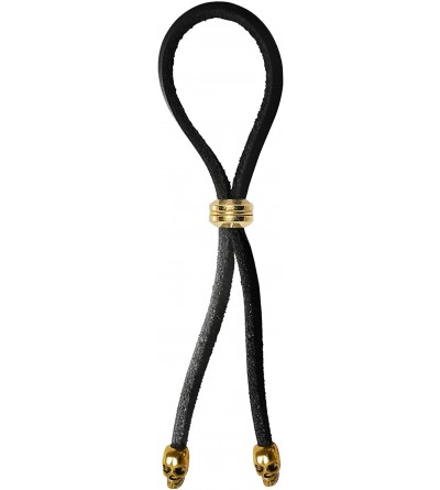 Restraints Cock Ring Lasso Gold Bead Slider with Gold Skull Tips Leather Strap- Black- 1.3 Ounce - CZ18L5ZK69R $7.91