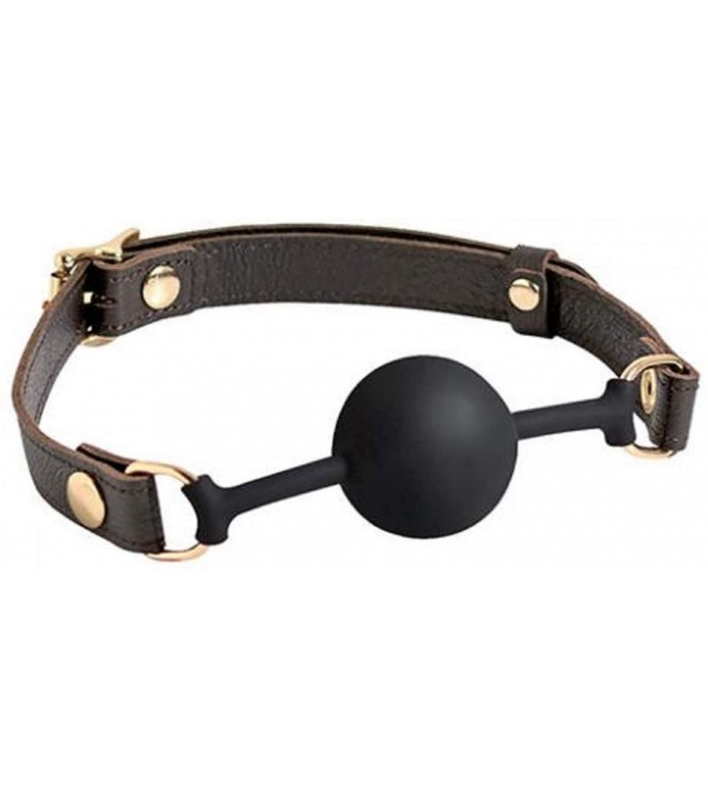 Gags & Muzzles Silicone Ball Gag - Brown Leather Strap 43mm Ball - CI18KZU6M28 $28.15