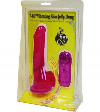 Dildos Top Cat Vibrating Slim Jelly Dong With Suction Cup 7.5 Inch Seductive Violet - CQ119FPZB8J $12.86
