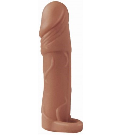Penis Rings Natural Realskin Vibrating Penis Xtender with Scrotum Ring (Brown) - Brown - CM195N7WDCX $12.48