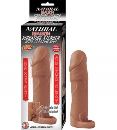 Penis Rings Natural Realskin Vibrating Penis Xtender with Scrotum Ring (Brown) - Brown - CM195N7WDCX $12.48