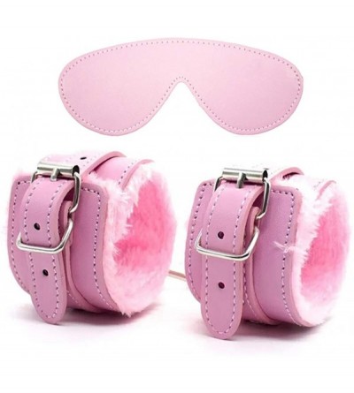 Restraints plush wrist cuffs toys with Blindfold sexy For women men - Pink - CK18ZK629WZ $11.09