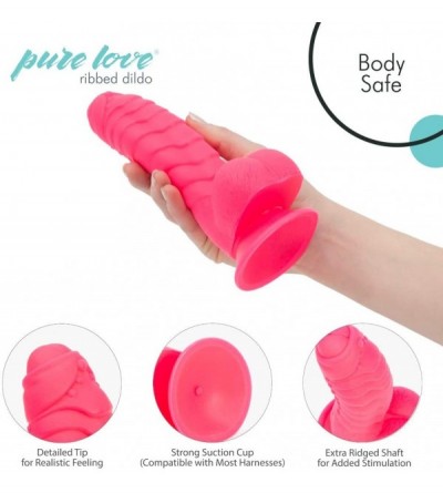 Dildos 7 Inch Fantasy Silicone Dildo with Suction Cup- Ribbed & Studded- Pink Color- Adult Sex Toy - Pink - CQ18H54UZRC $16.10