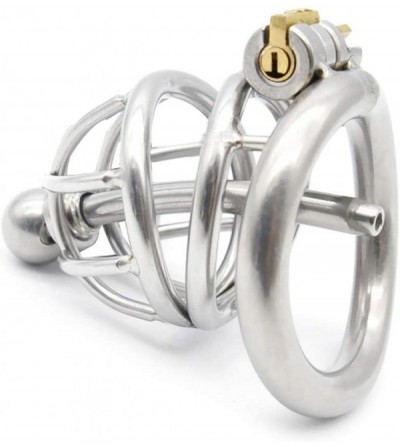 Chastity Devices 1pc Stainless Steel Curved Ring Cook Cage Pennile Lock Chastity Device with Catheter Adult Toy for Men Coupl...